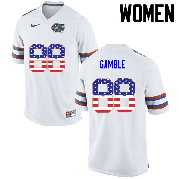 Florida Gators Women #88 Kemore Gamble College Football Jersey USA Flag Fashion White